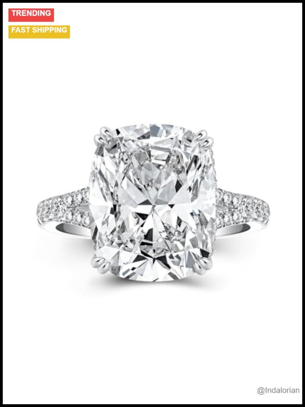 4.5CT Cushion Cut Cubic Zirconia Split Shank Promise Ring Sterling Silver